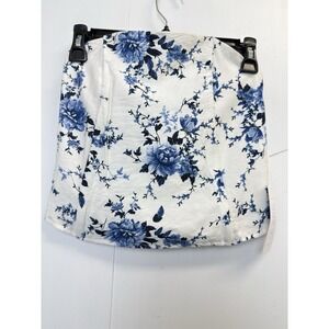 NEW Sienna Sky Blue White Floral Crop Top Women Size L Elastic Back Romantic